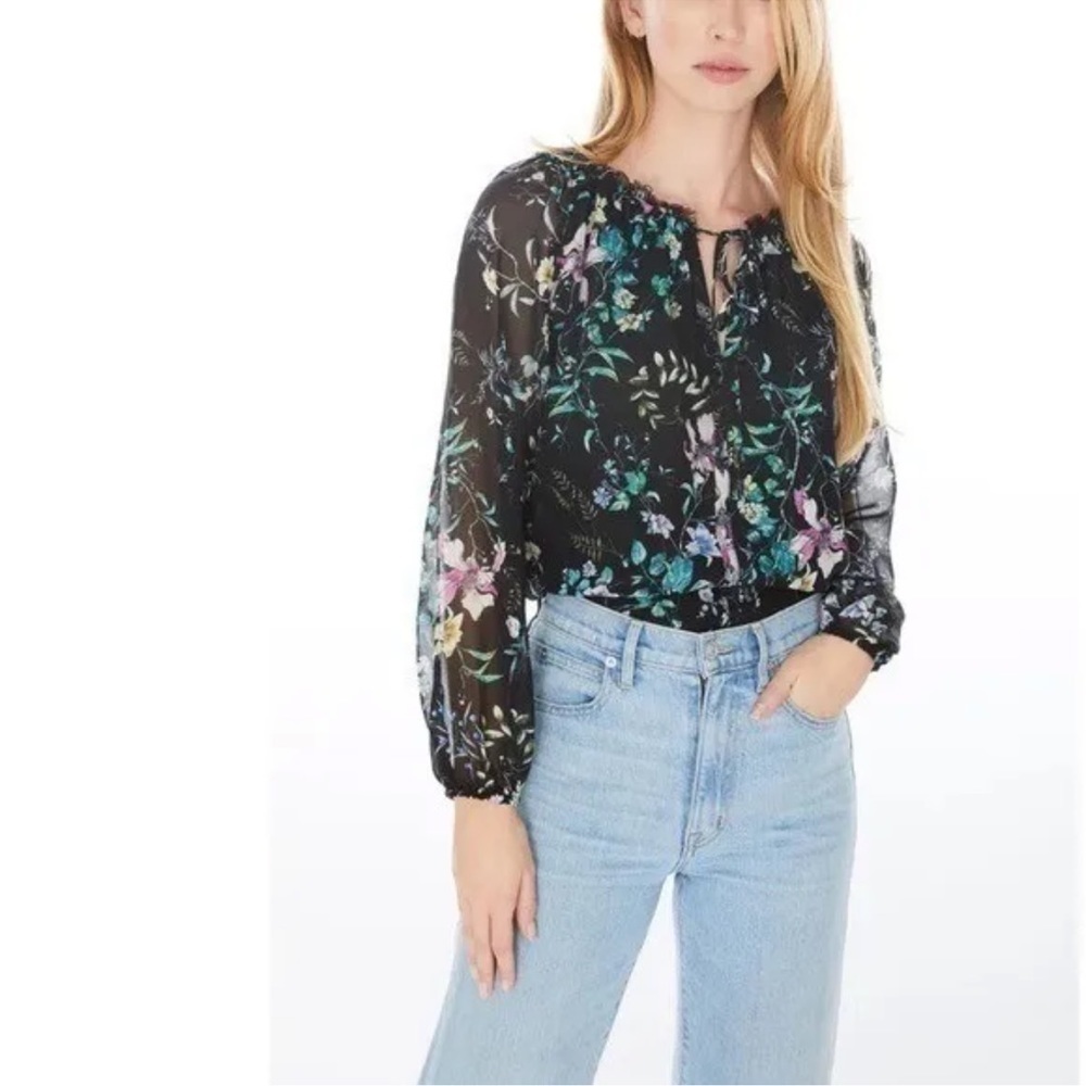 Generation Love Hallie Floral Silk Blouse Black Wild Floral Size Small